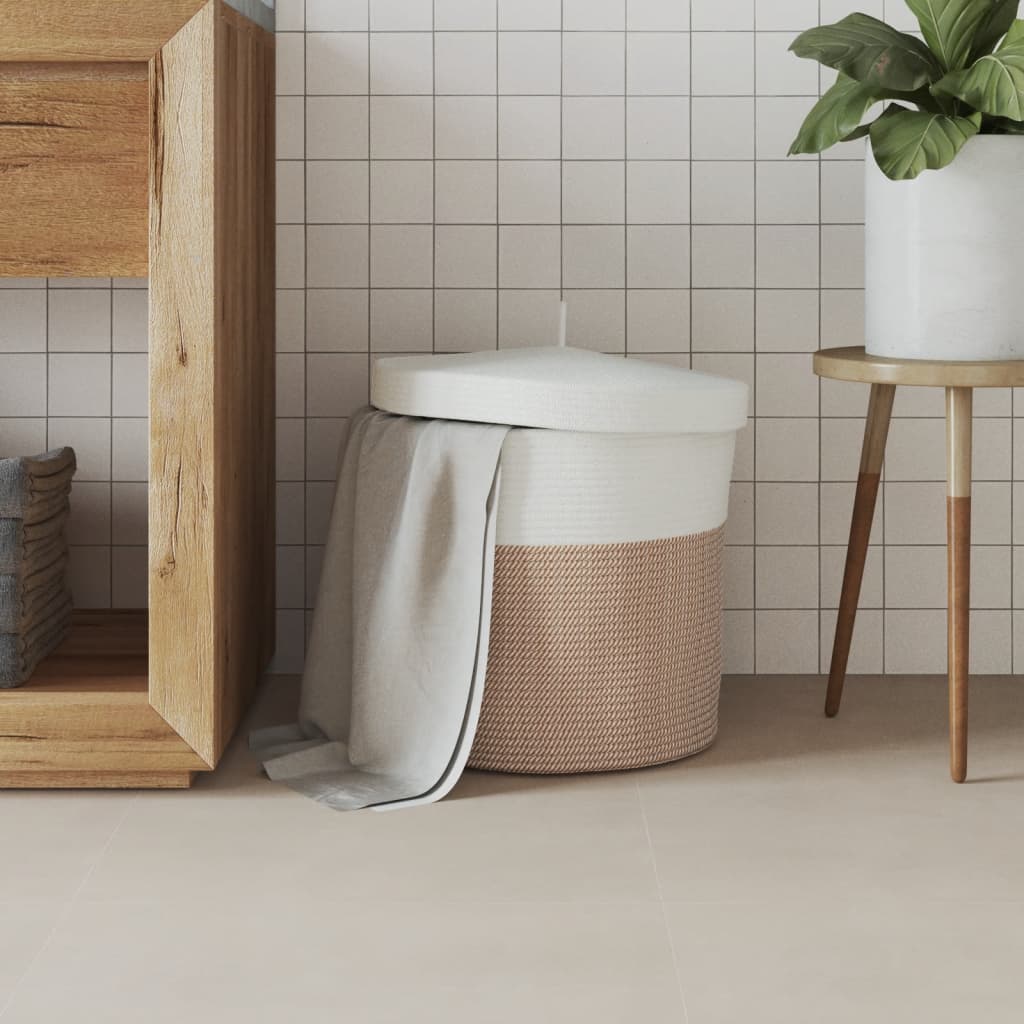 Opbergmand met deksel Ø 40x35 cm katoen bruin en wit is nu te koop bij PeponiXL, paradijselijk wonen!