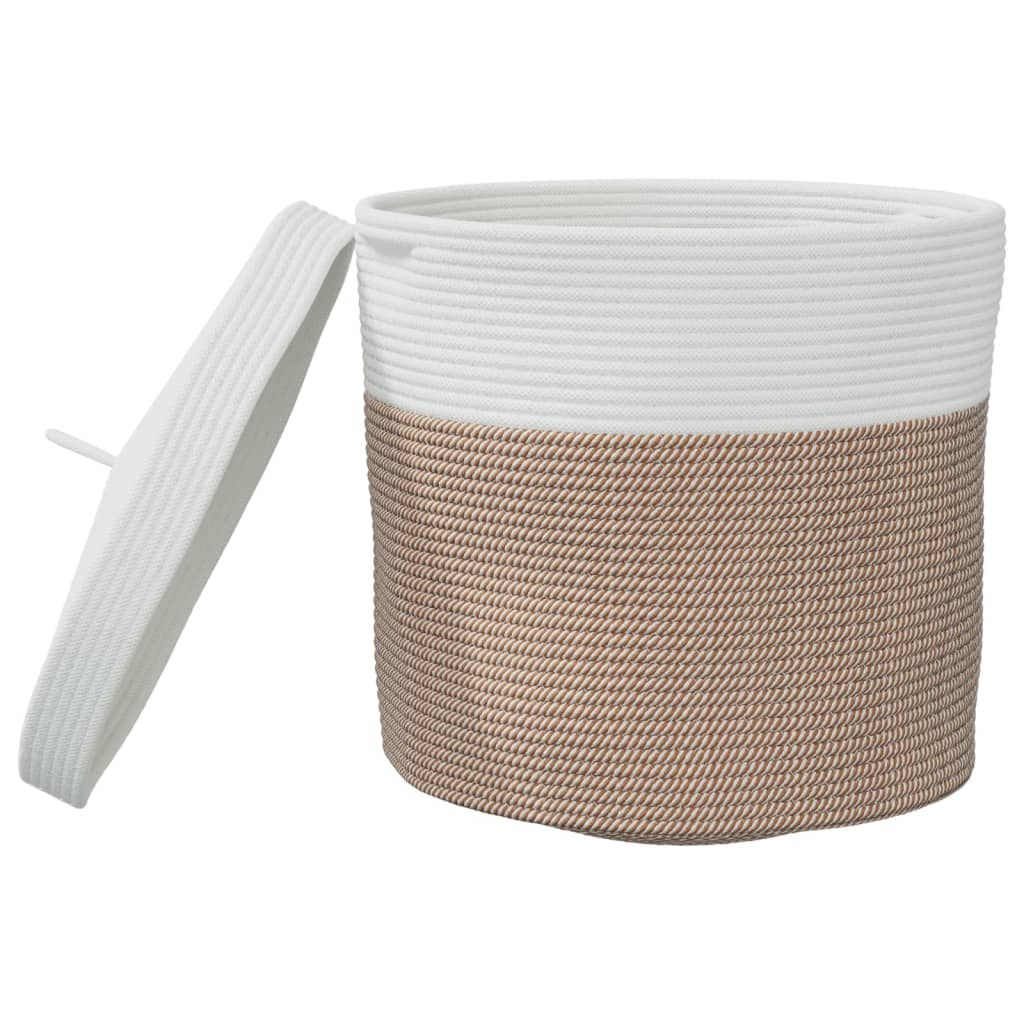 Opbergmand met deksel Ø 40x35 cm katoen bruin en wit is nu te koop bij PeponiXL, paradijselijk wonen!