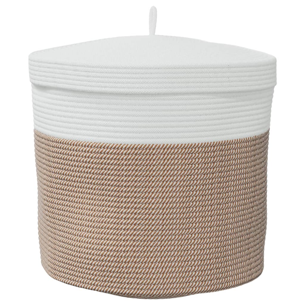 Opbergmand met deksel Ø 40x35 cm katoen bruin en wit is nu te koop bij PeponiXL, paradijselijk wonen!