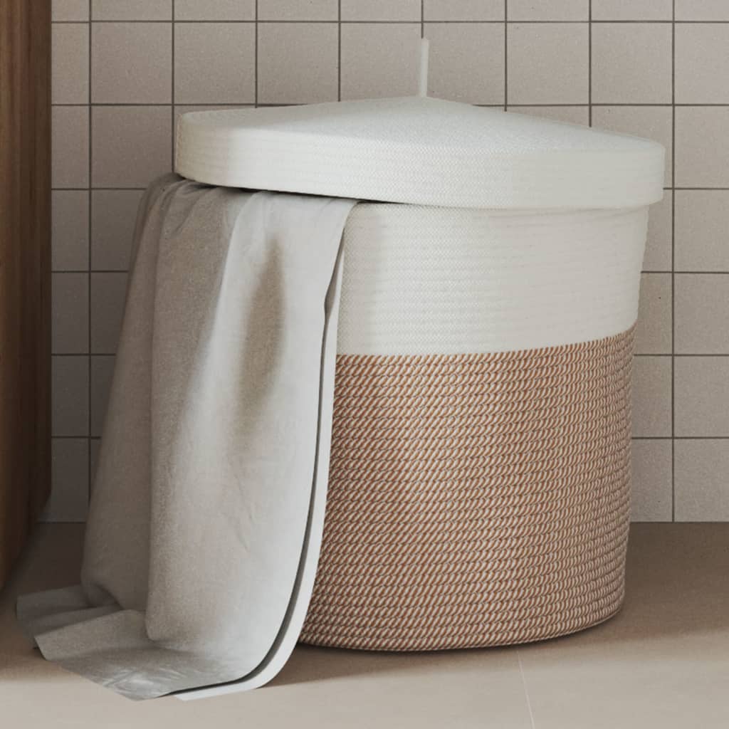 Opbergmand met deksel Ø 40x35 cm katoen bruin en wit is nu te koop bij PeponiXL, paradijselijk wonen!