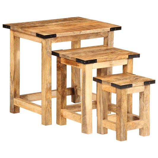 Bijzettafeltjesset 3 st massief ruw mangohout is nu te koop bij PeponiXL, paradijselijk wonen!