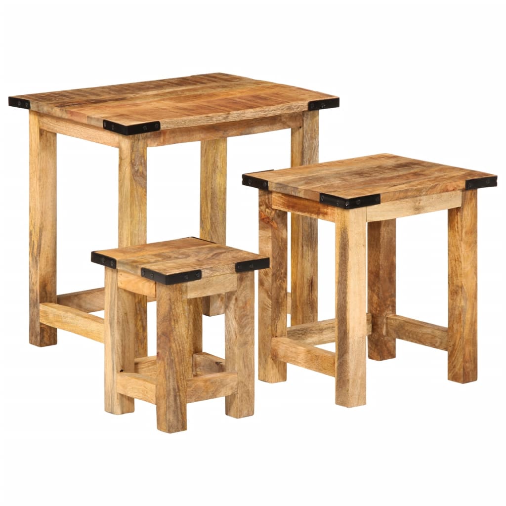 Bijzettafeltjesset 3 st massief ruw mangohout is nu te koop bij PeponiXL, paradijselijk wonen!