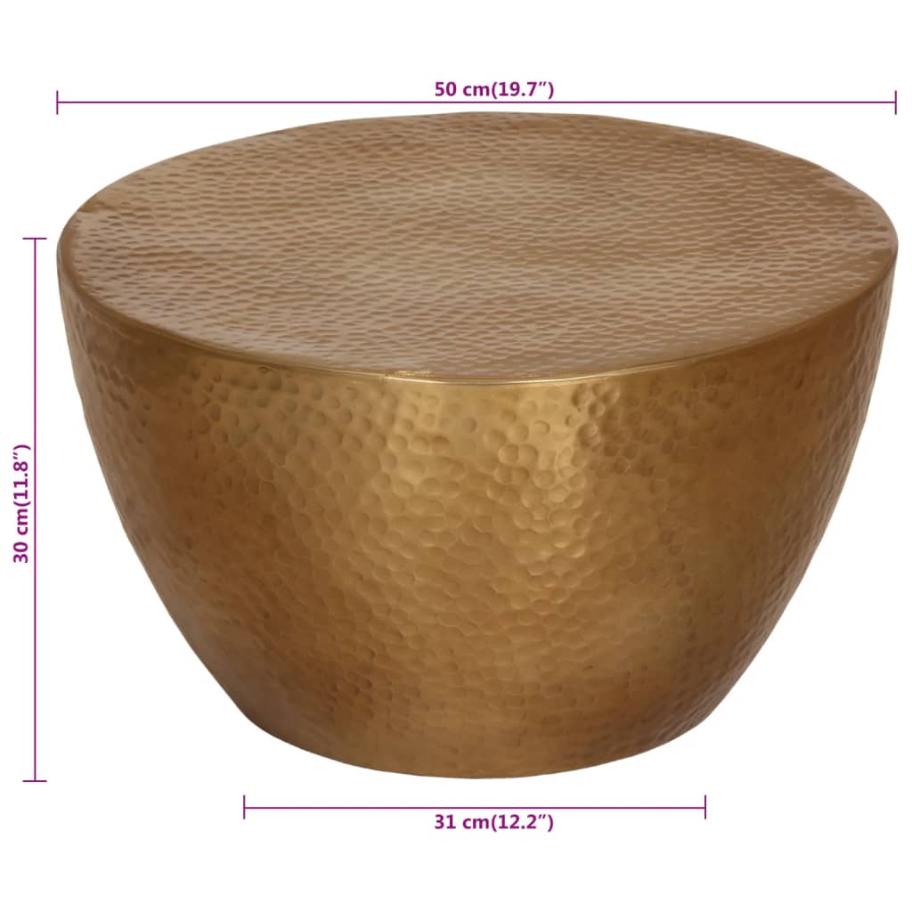Salontafel Ø 50x30 cm gehamerd aluminium messingkleurig is nu te koop bij PeponiXL, paradijselijk wonen!