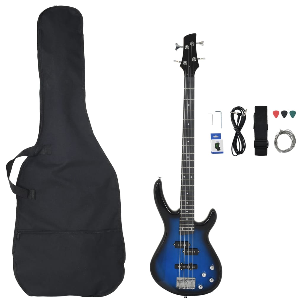 Basgitaar voor beginners elektrisch met tas 4/4 46" blauw zwart is nu te koop bij PeponiXL, paradijselijk wonen!