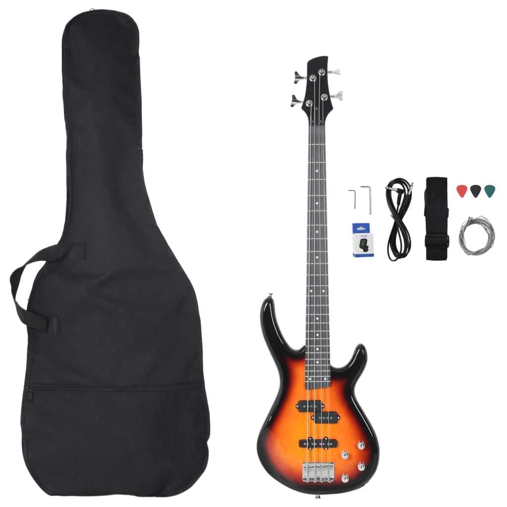 Basgitaar voor beginners elektrisch met tas 4/4 46" bruin zwart is nu te koop bij PeponiXL, paradijselijk wonen!