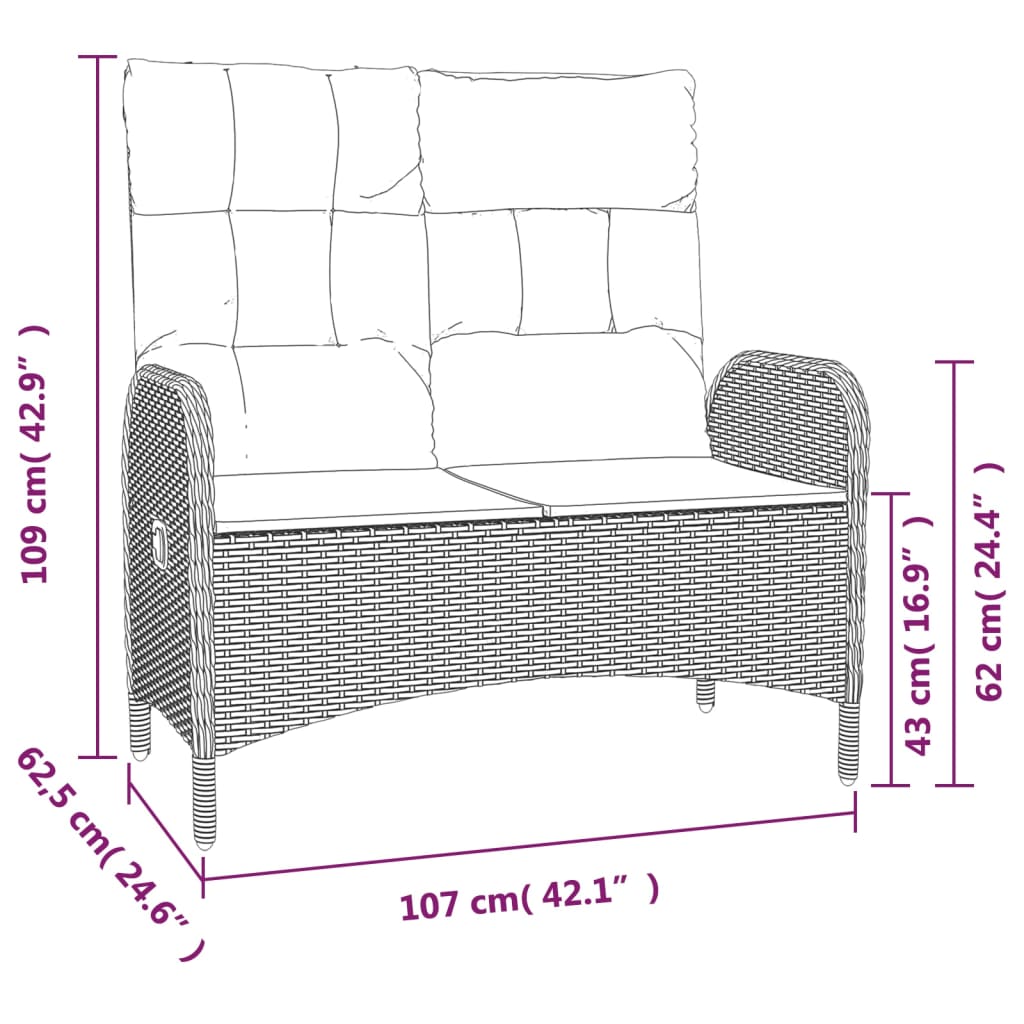 2-delige Tuinset met kussens poly rattan grijs is nu te koop bij PeponiXL, paradijselijk wonen!