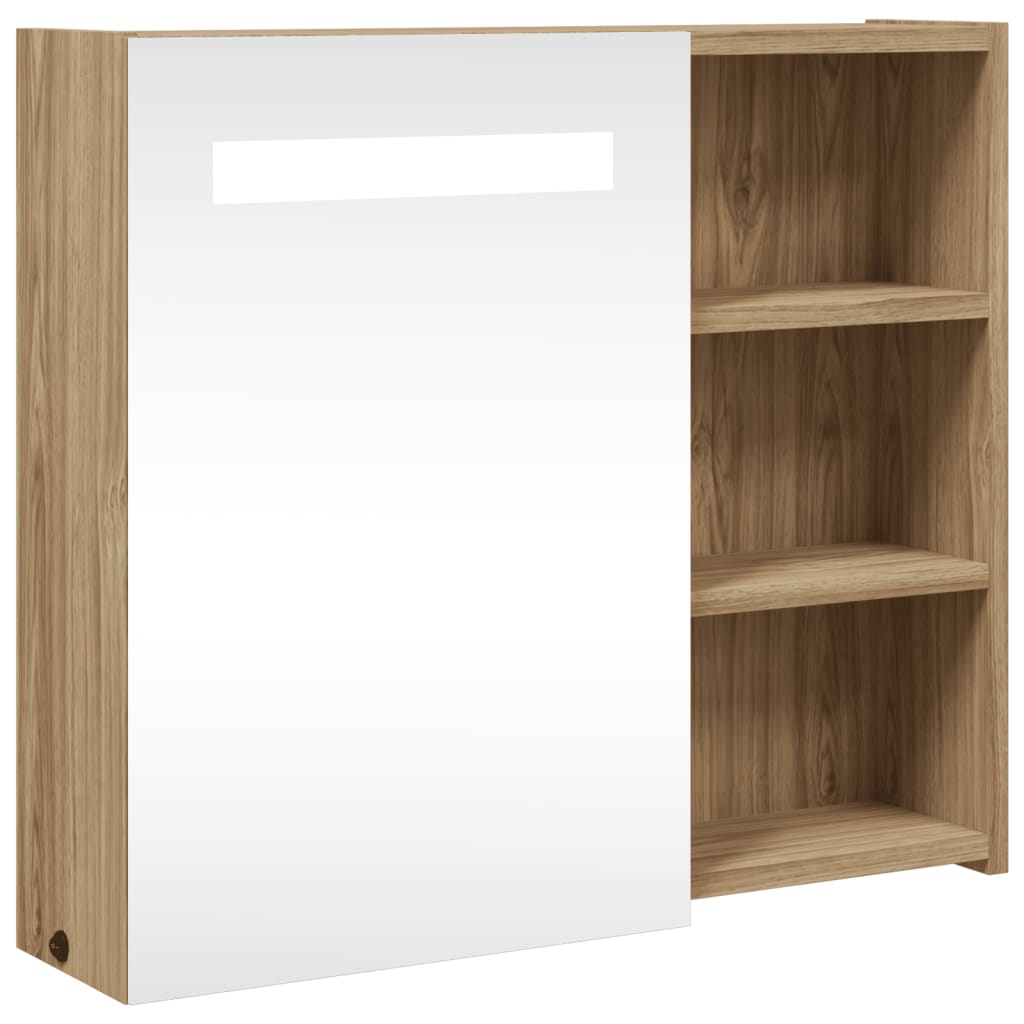 Badkamerkast met spiegel en LED 60x13x52 cm eikenkleurig is nu te koop bij PeponiXL, paradijselijk wonen!