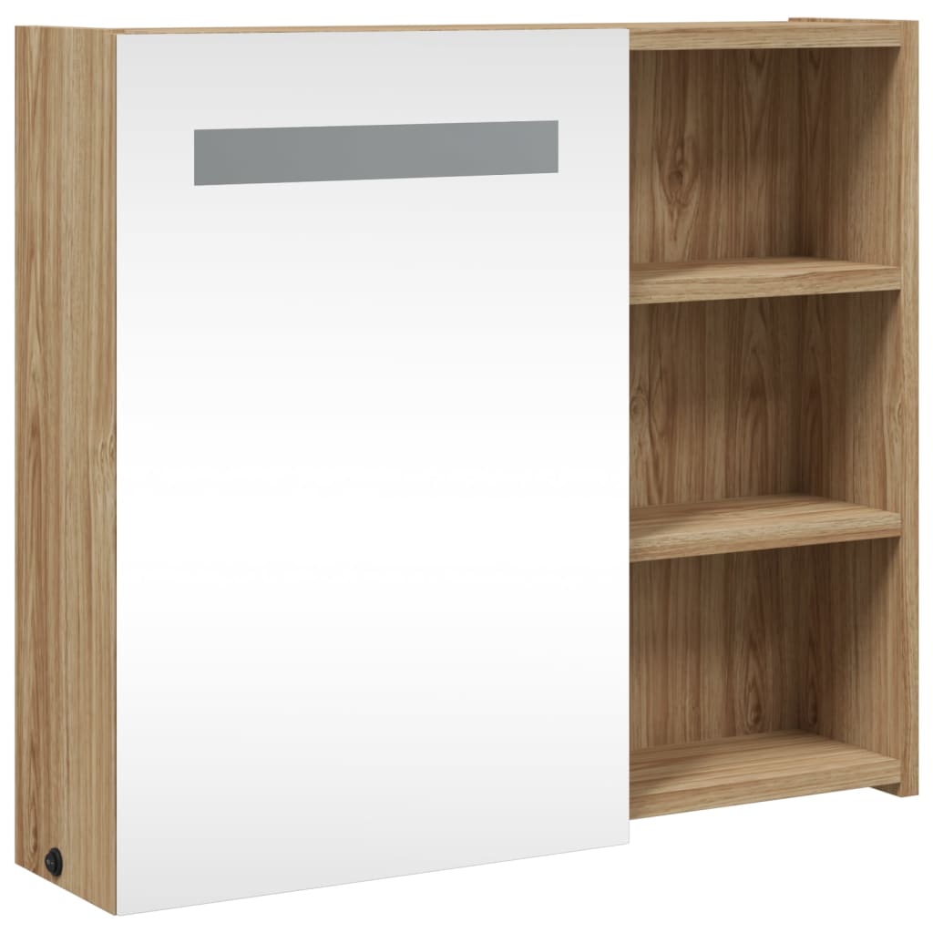Badkamerkast met spiegel en LED 60x13x52 cm eikenkleurig is nu te koop bij PeponiXL, paradijselijk wonen!