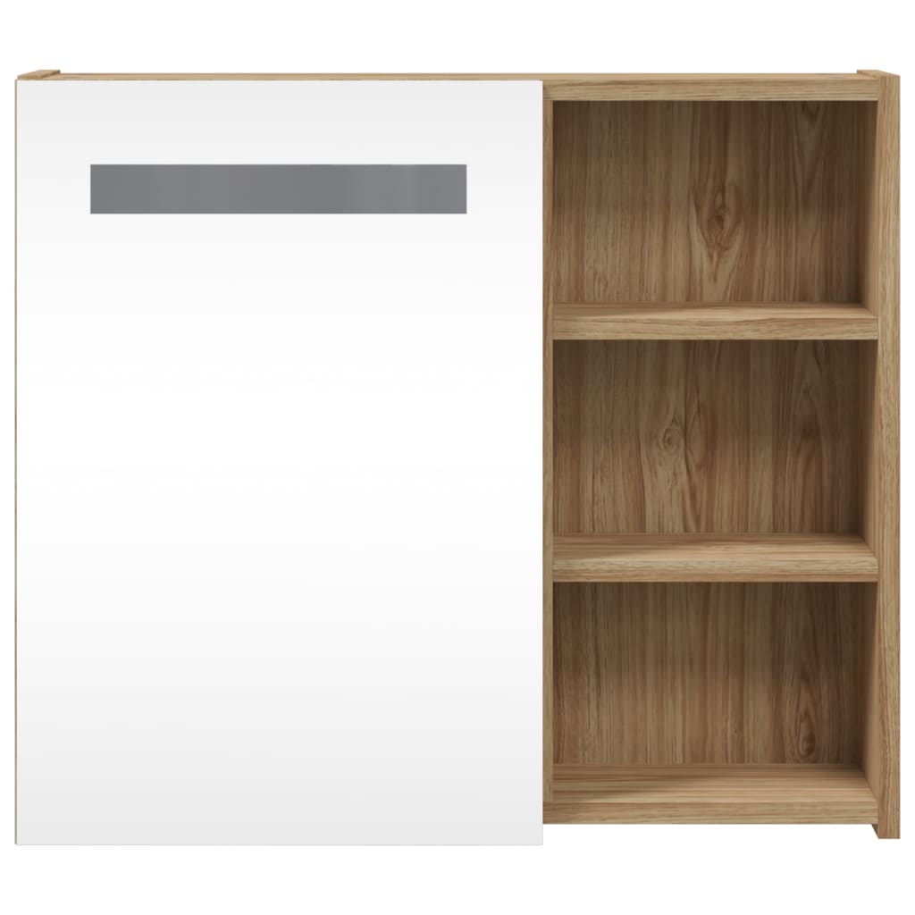 Badkamerkast met spiegel en LED 60x13x52 cm eikenkleurig is nu te koop bij PeponiXL, paradijselijk wonen!