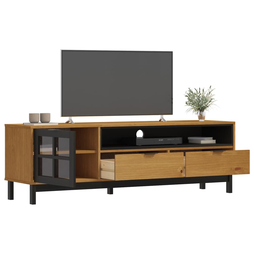 TV-meubel met glazen deur FLAM 158x40x50 cm massief grenenhout is nu te koop bij PeponiXL, paradijselijk wonen!