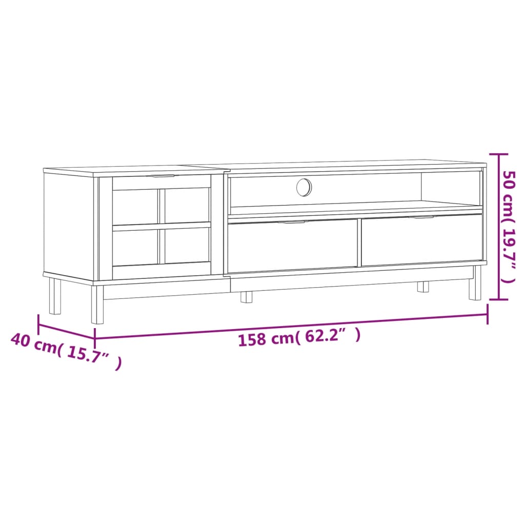 TV-meubel met glazen deur FLAM 158x40x50 cm massief grenenhout is nu te koop bij PeponiXL, paradijselijk wonen!