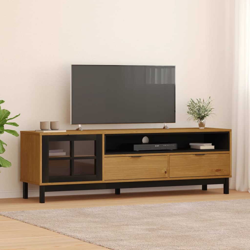 TV-meubel met glazen deur FLAM 158x40x50 cm massief grenenhout is nu te koop bij PeponiXL, paradijselijk wonen!