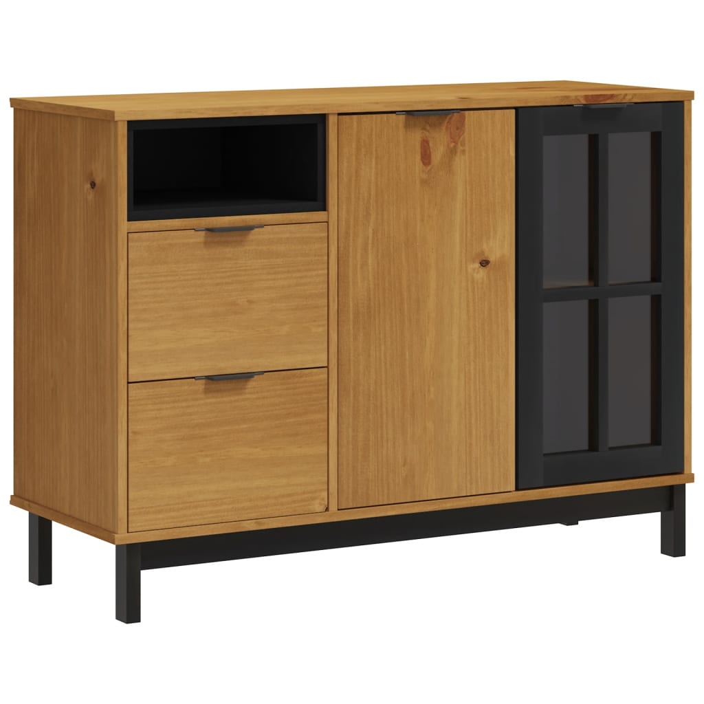 Dressoir met glazen deuren FLAM 110x40x80 cm massief grenenhout is nu te koop bij PeponiXL, paradijselijk wonen!