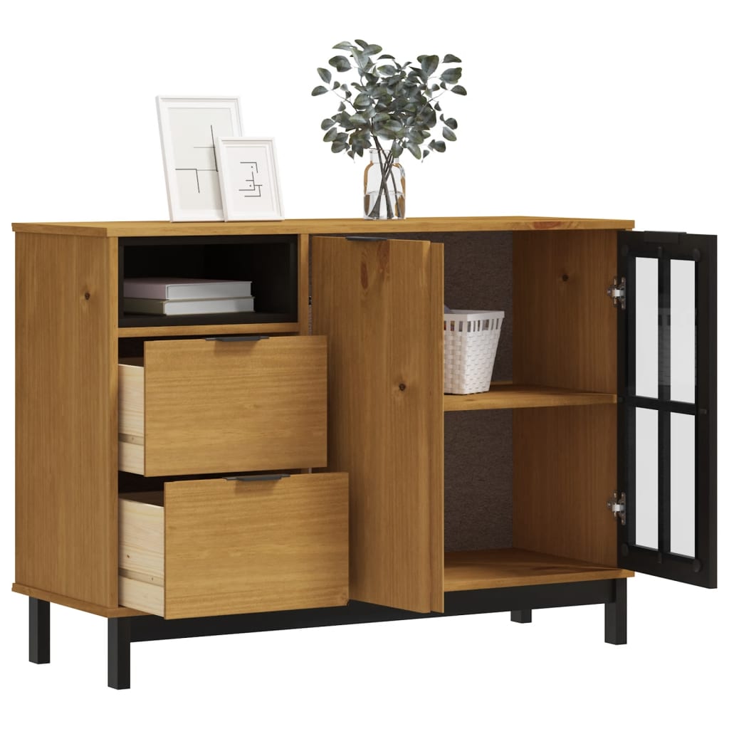 Dressoir met glazen deuren FLAM 110x40x80 cm massief grenenhout is nu te koop bij PeponiXL, paradijselijk wonen!