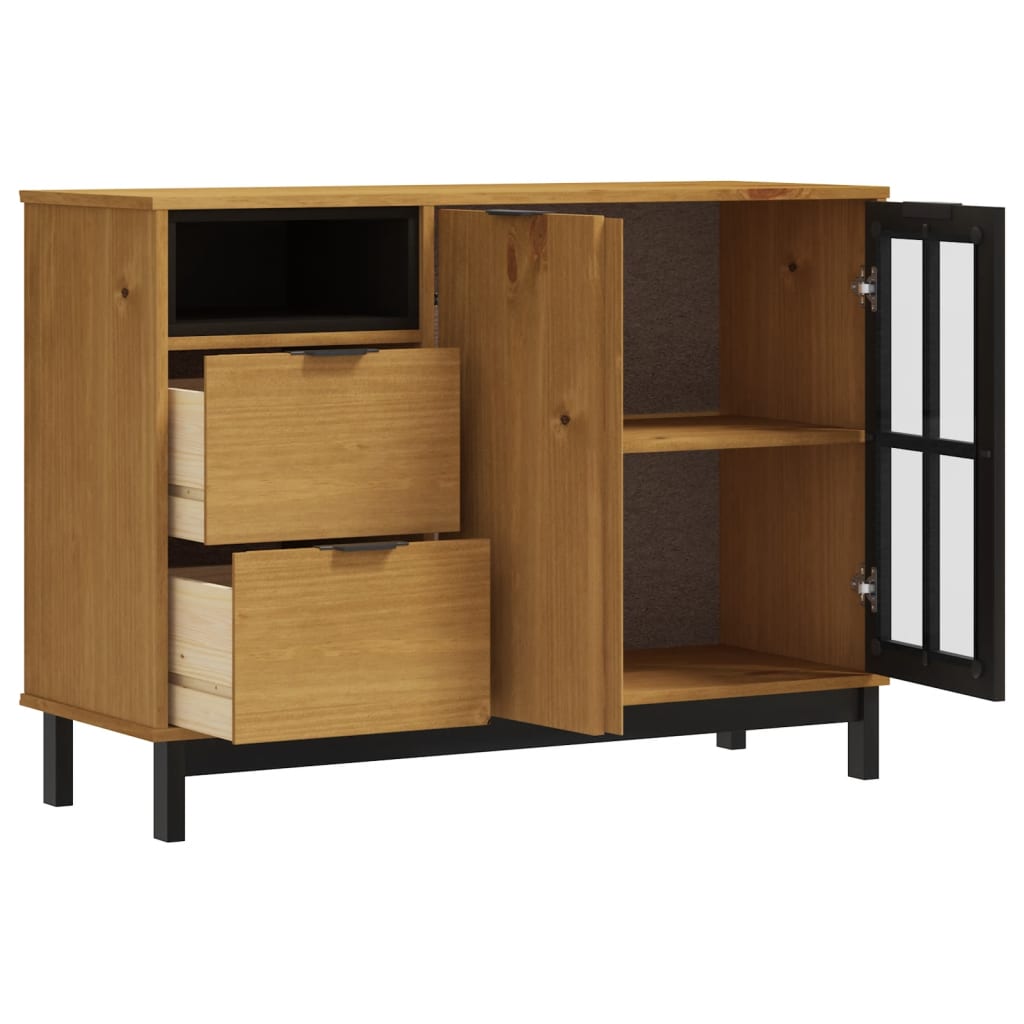 Dressoir met glazen deuren FLAM 110x40x80 cm massief grenenhout is nu te koop bij PeponiXL, paradijselijk wonen!