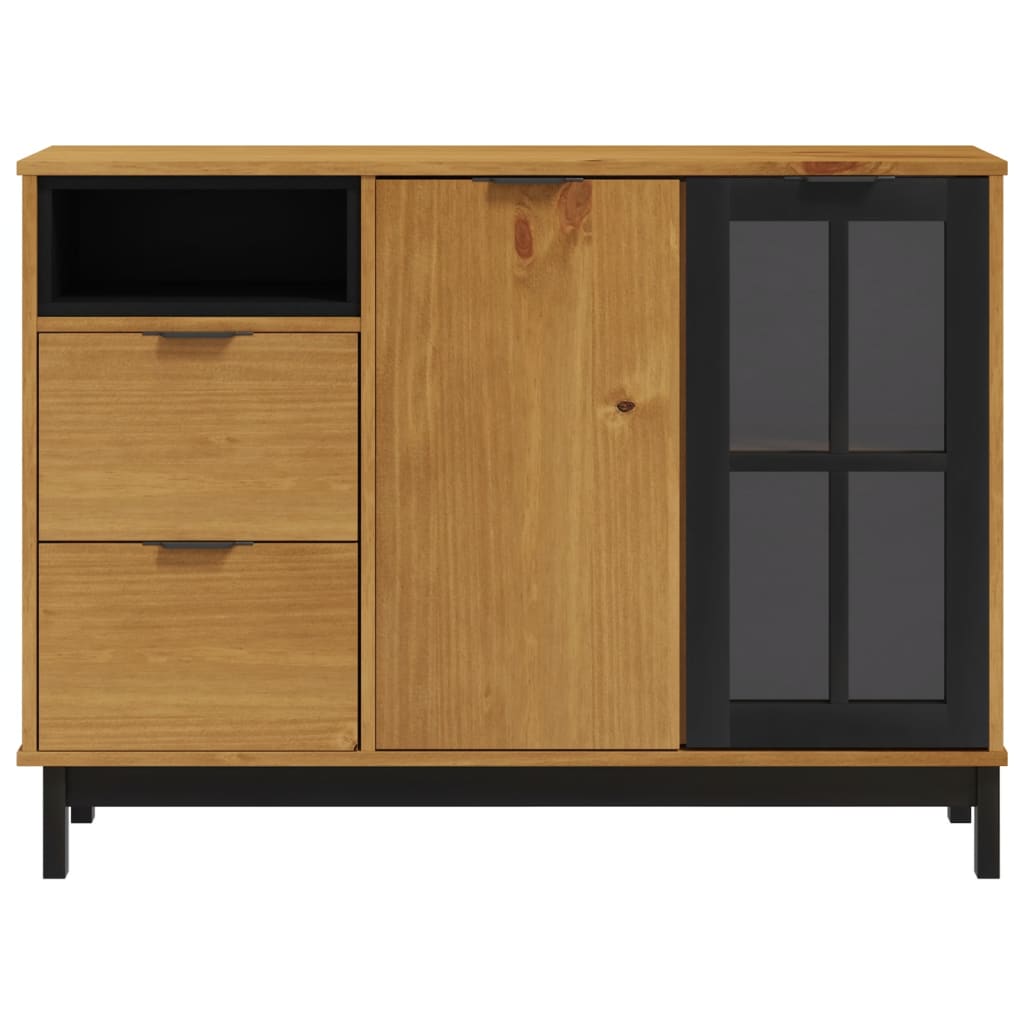 Dressoir met glazen deuren FLAM 110x40x80 cm massief grenenhout is nu te koop bij PeponiXL, paradijselijk wonen!