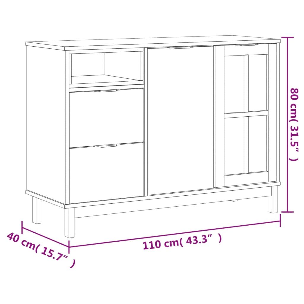 Dressoir met glazen deuren FLAM 110x40x80 cm massief grenenhout is nu te koop bij PeponiXL, paradijselijk wonen!