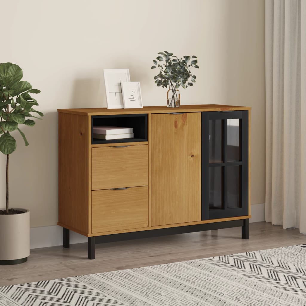 Dressoir met glazen deuren FLAM 110x40x80 cm massief grenenhout is nu te koop bij PeponiXL, paradijselijk wonen!