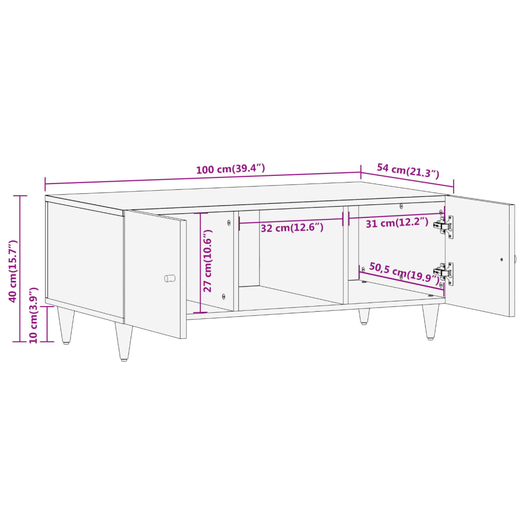 Salontafel 100x54x40 cm massief mangohout is nu te koop bij PeponiXL, paradijselijk wonen!