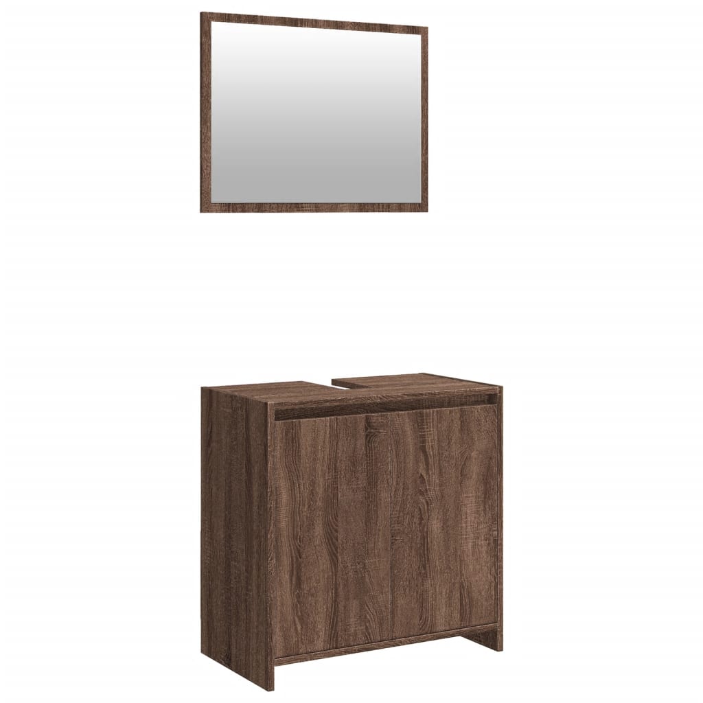 2-delige Badkamermeubelset bewerkt hout bruin eikenkleur is nu te koop bij PeponiXL, paradijselijk wonen!