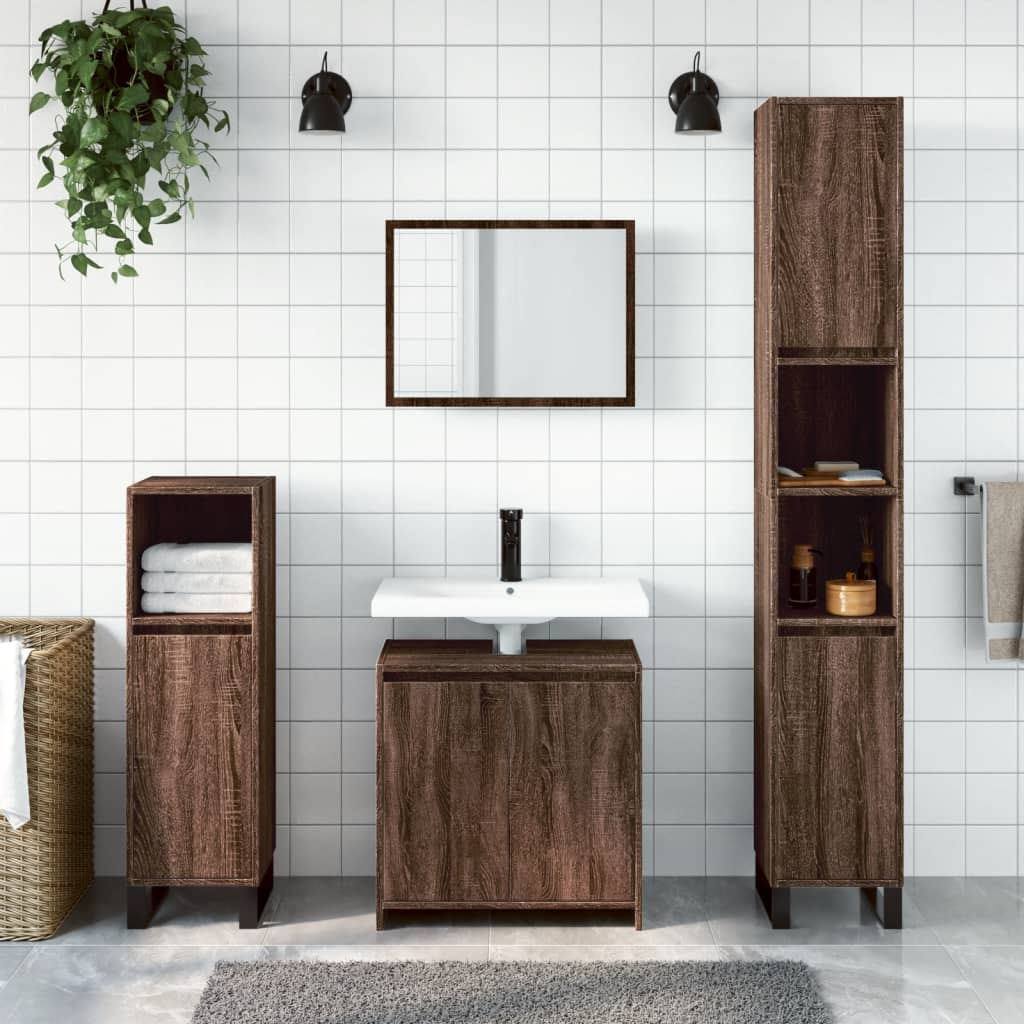 2-delige Badkamermeubelset bewerkt hout bruin eikenkleur is nu te koop bij PeponiXL, paradijselijk wonen!