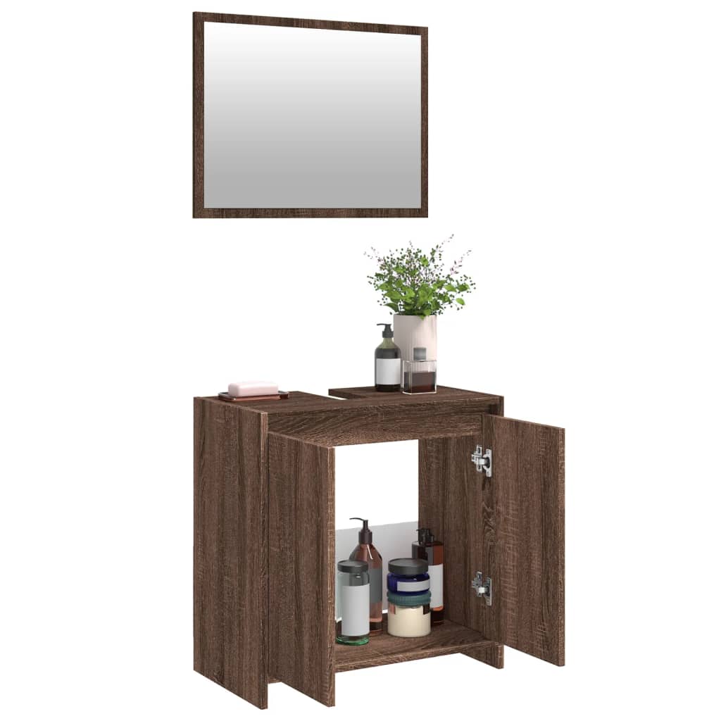 2-delige Badkamermeubelset bewerkt hout bruin eikenkleur is nu te koop bij PeponiXL, paradijselijk wonen!