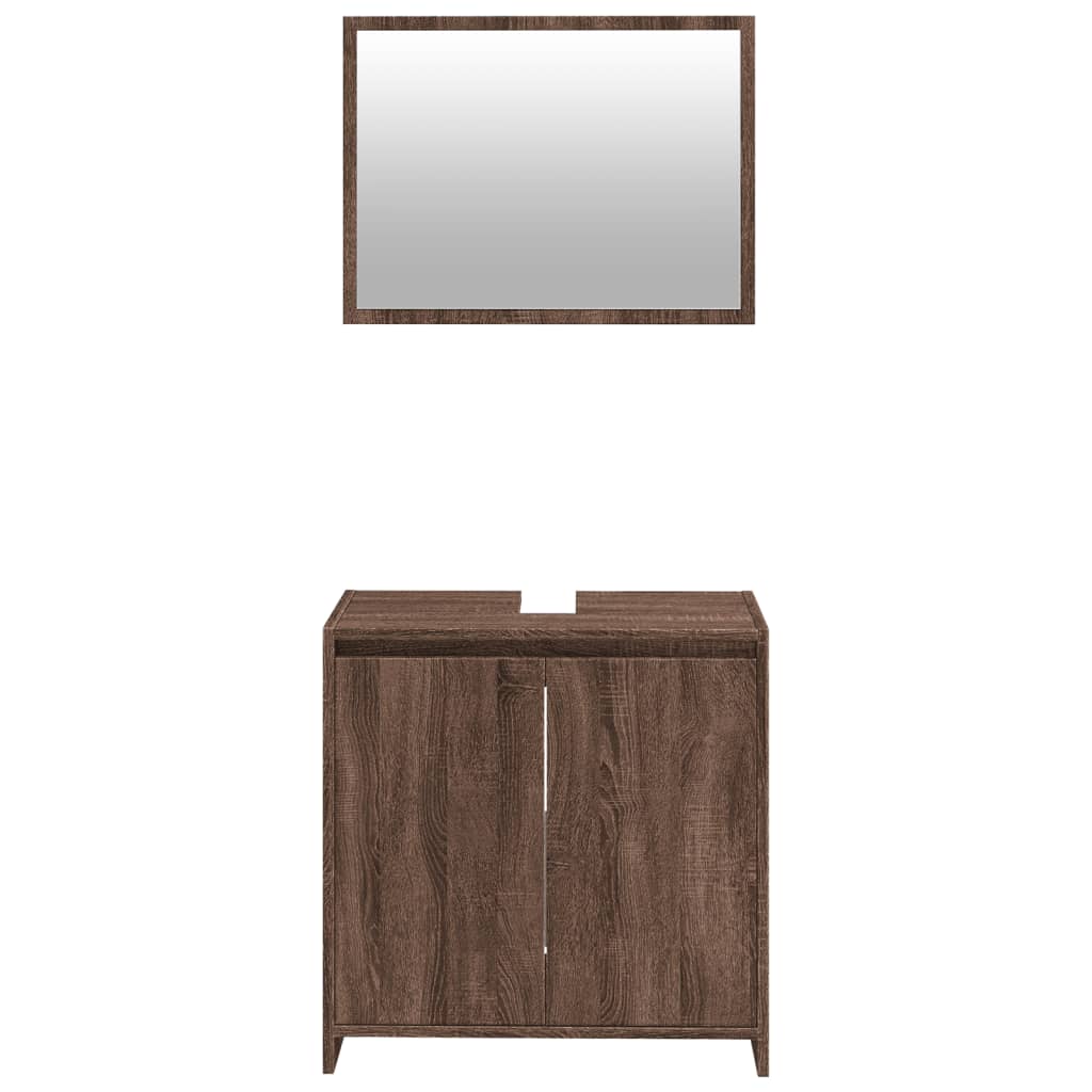 2-delige Badkamermeubelset bewerkt hout bruin eikenkleur is nu te koop bij PeponiXL, paradijselijk wonen!