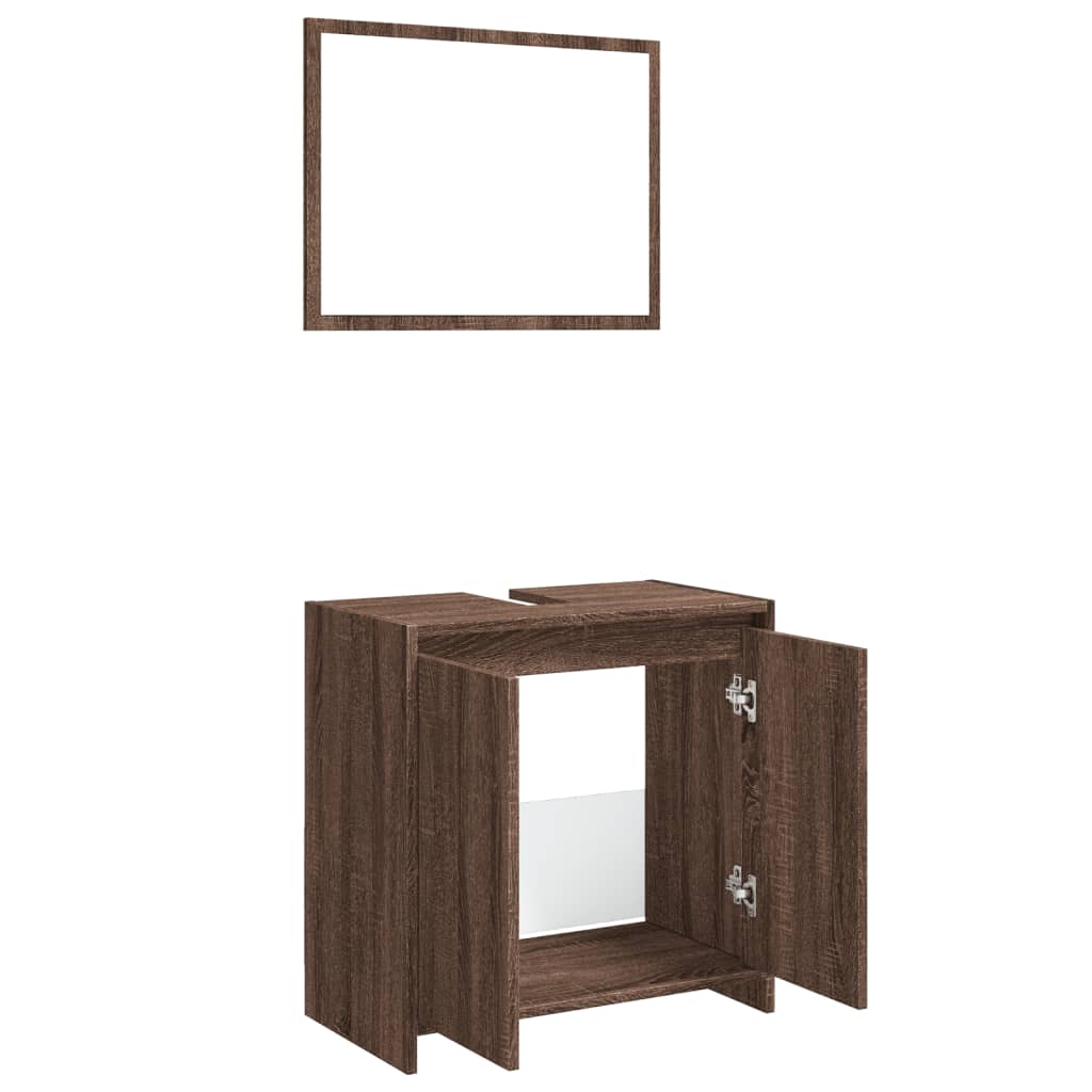 2-delige Badkamermeubelset bewerkt hout bruin eikenkleur is nu te koop bij PeponiXL, paradijselijk wonen!
