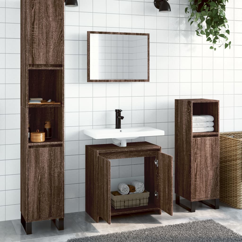 2-delige Badkamermeubelset bewerkt hout bruin eikenkleur is nu te koop bij PeponiXL, paradijselijk wonen!