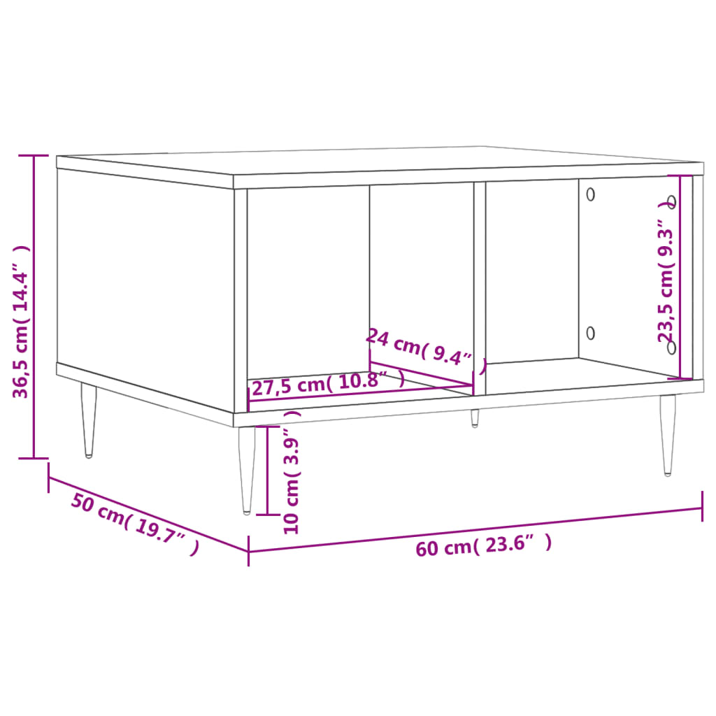 Salontafel 60x50x36,5 cm bewerkt hout hoogglans wit is nu te koop bij PeponiXL, paradijselijk wonen!