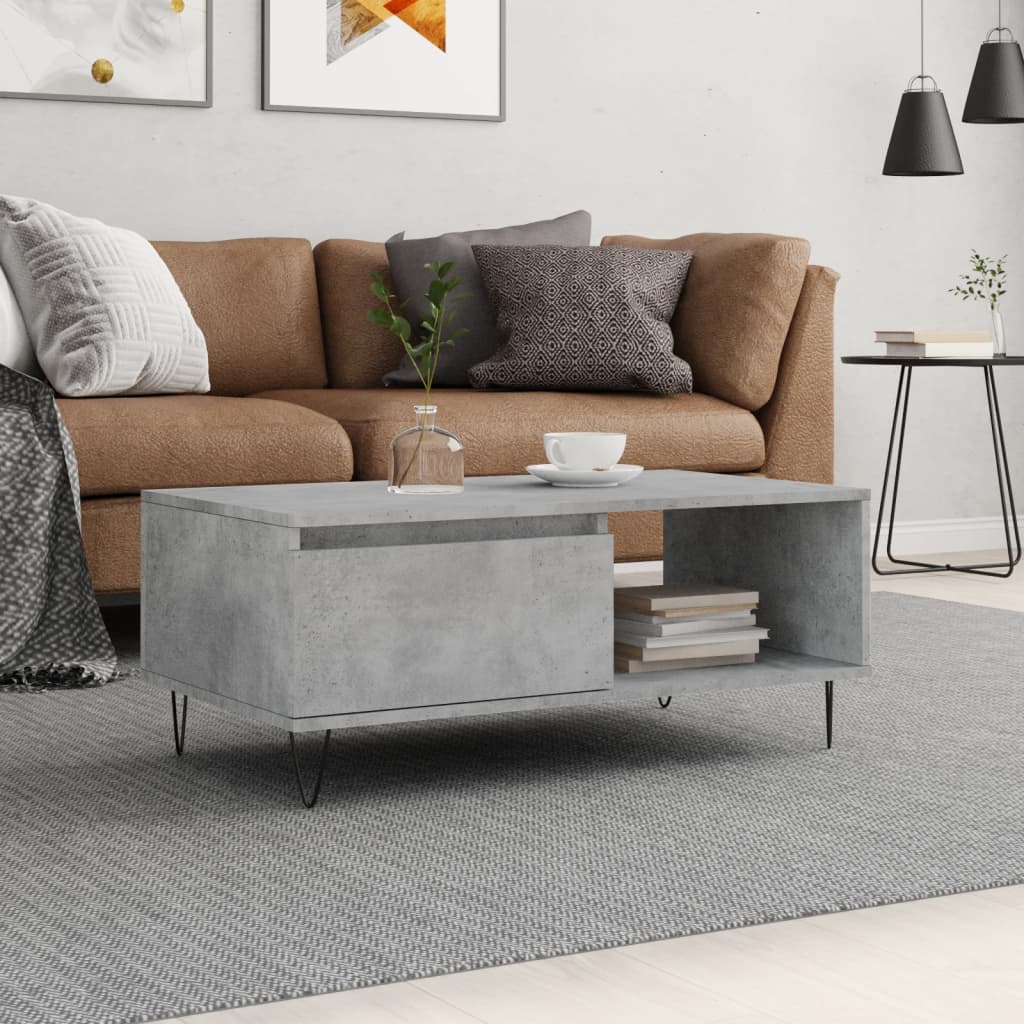Salontafel 90x50x36,5 cm bewerkt hout betongrijs is nu te koop bij PeponiXL, paradijselijk wonen!