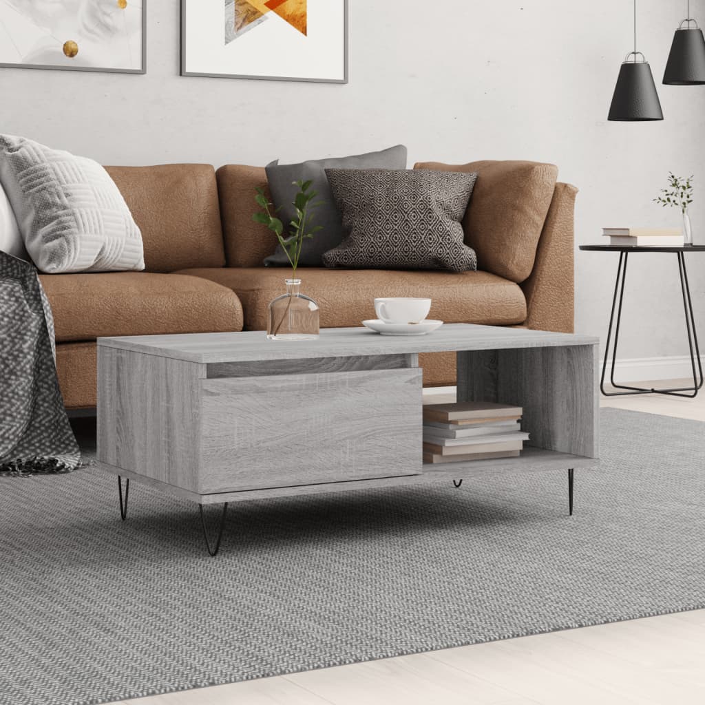 Salontafel 90x50x36,5 cm bewerkt hout grijs sonoma is nu te koop bij PeponiXL, paradijselijk wonen!