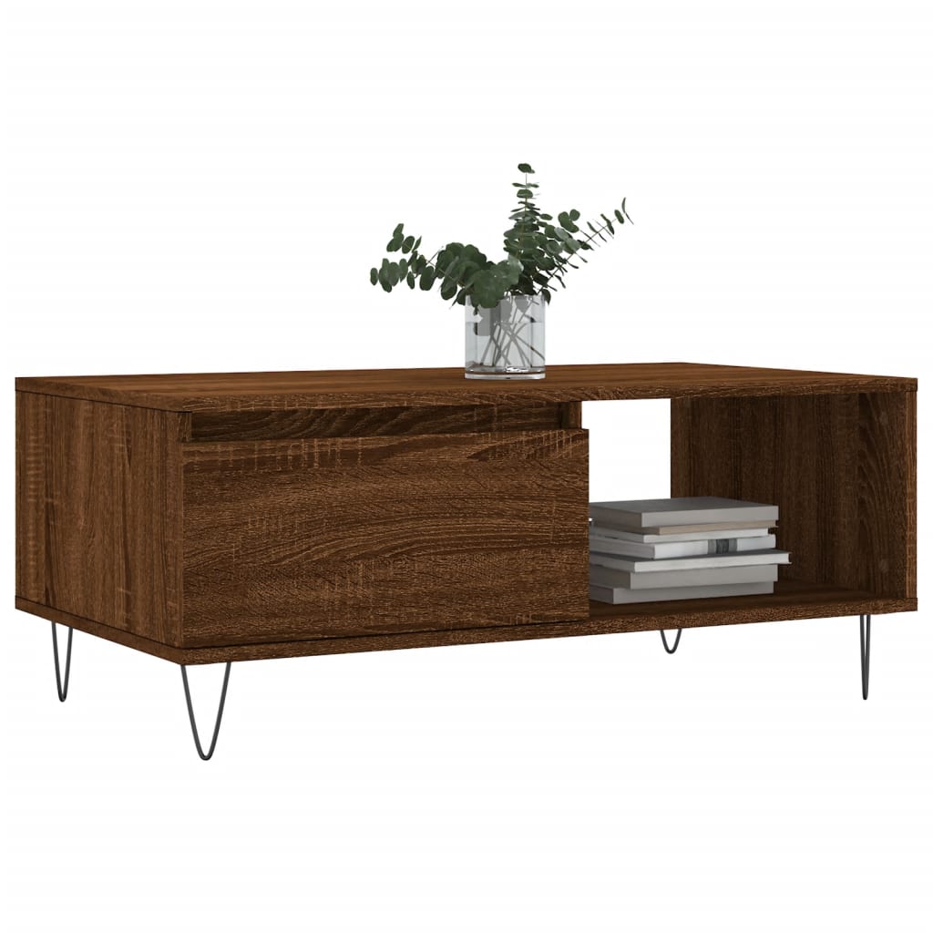 Salontafel 90x50x36,5 cm bewerkt hout bruin eikenkleur is nu te koop bij PeponiXL, paradijselijk wonen!