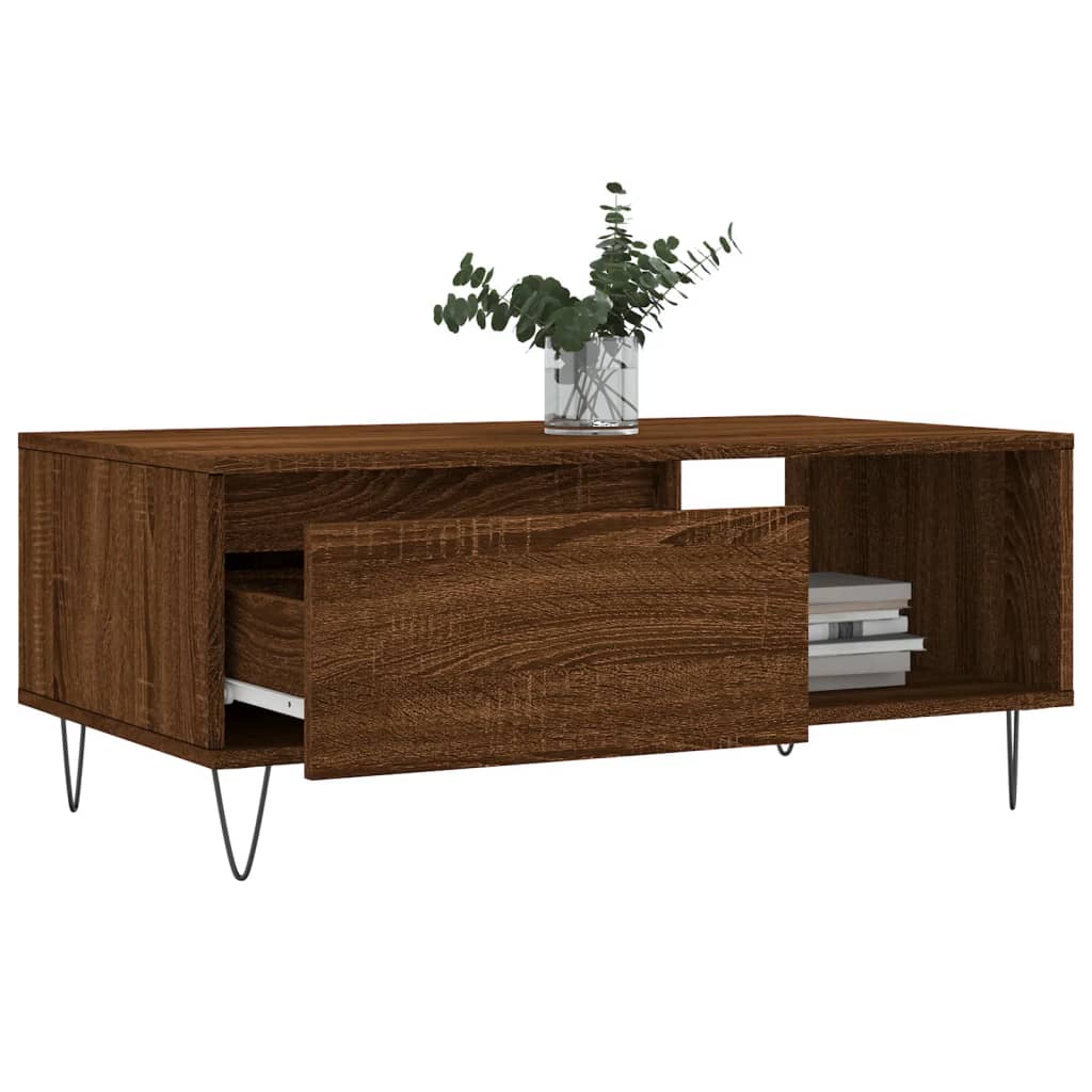 Salontafel 90x50x36,5 cm bewerkt hout bruin eikenkleur is nu te koop bij PeponiXL, paradijselijk wonen!