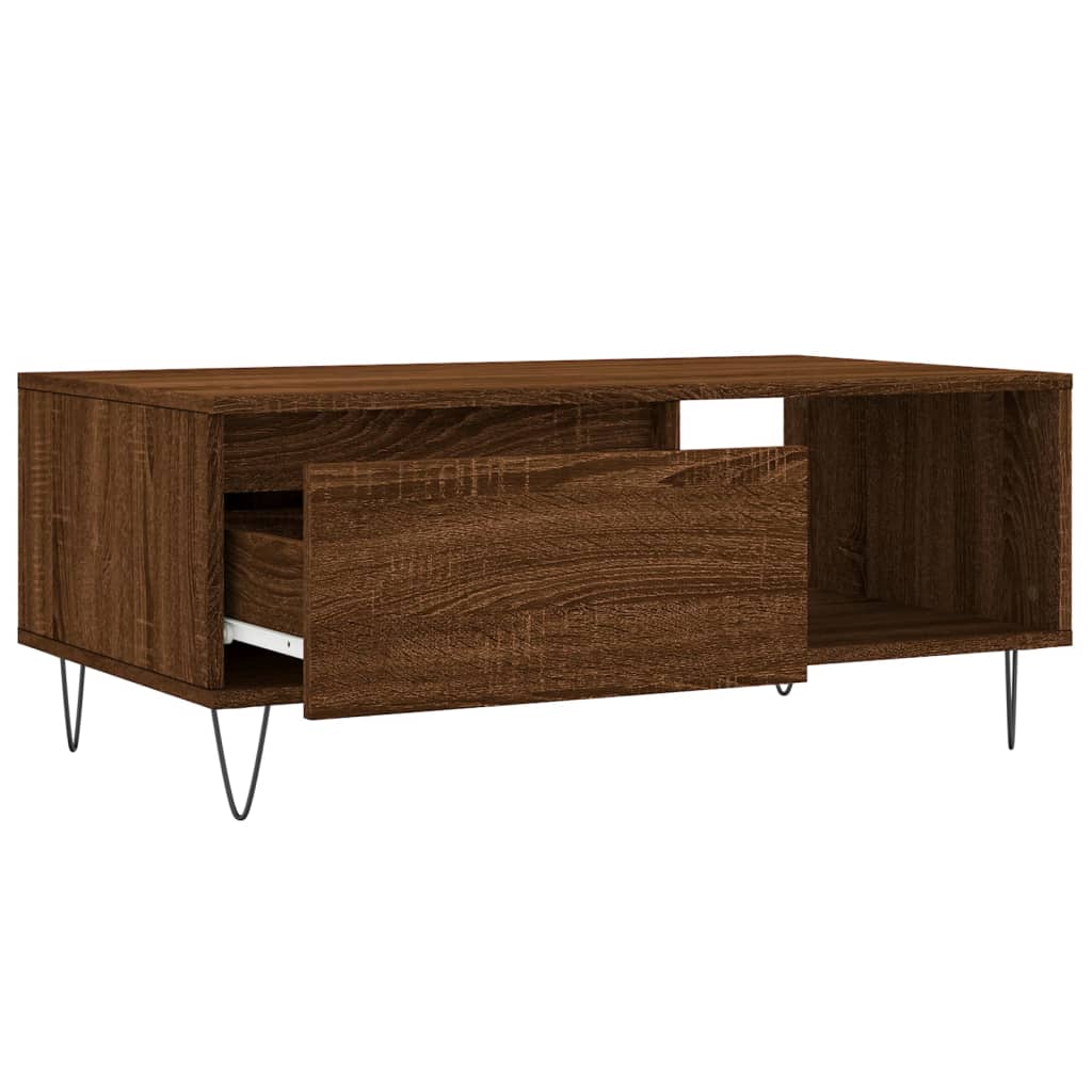 Salontafel 90x50x36,5 cm bewerkt hout bruin eikenkleur is nu te koop bij PeponiXL, paradijselijk wonen!