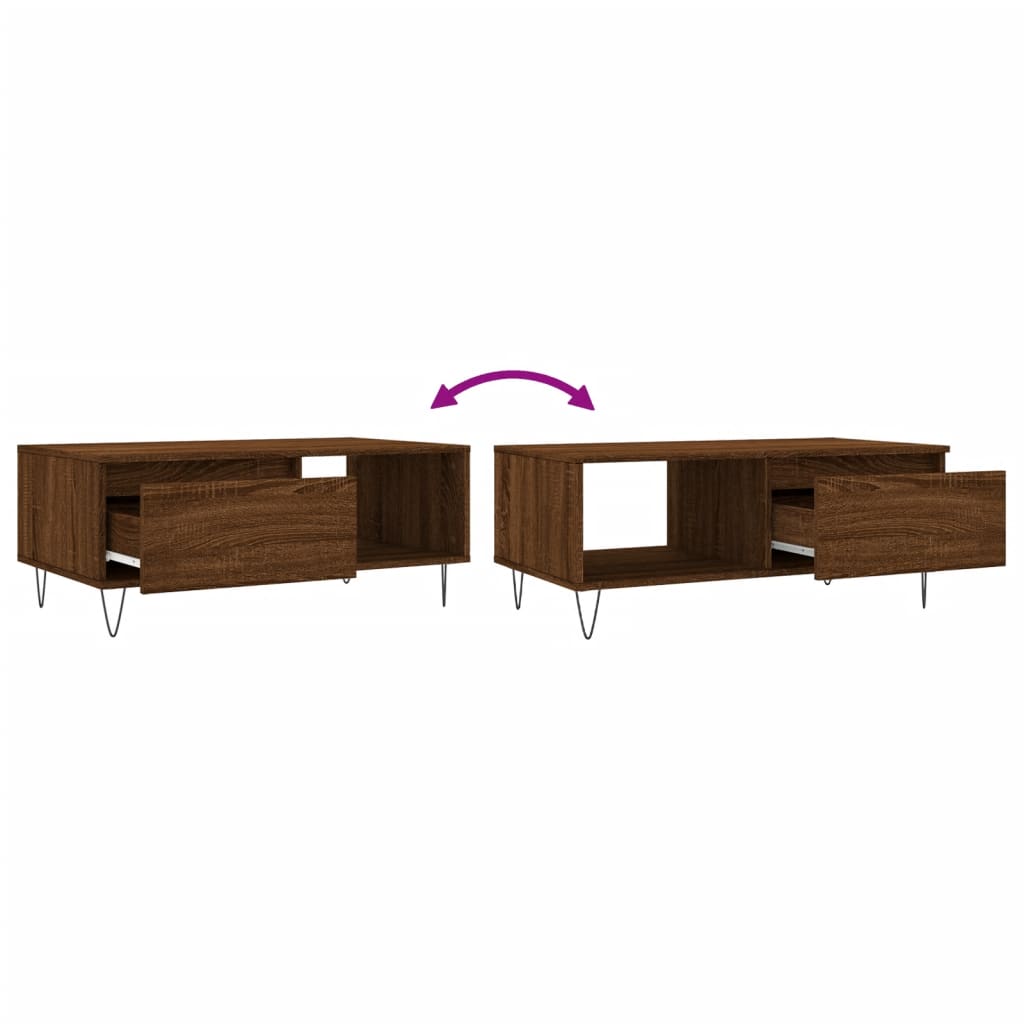 Salontafel 90x50x36,5 cm bewerkt hout bruin eikenkleur is nu te koop bij PeponiXL, paradijselijk wonen!