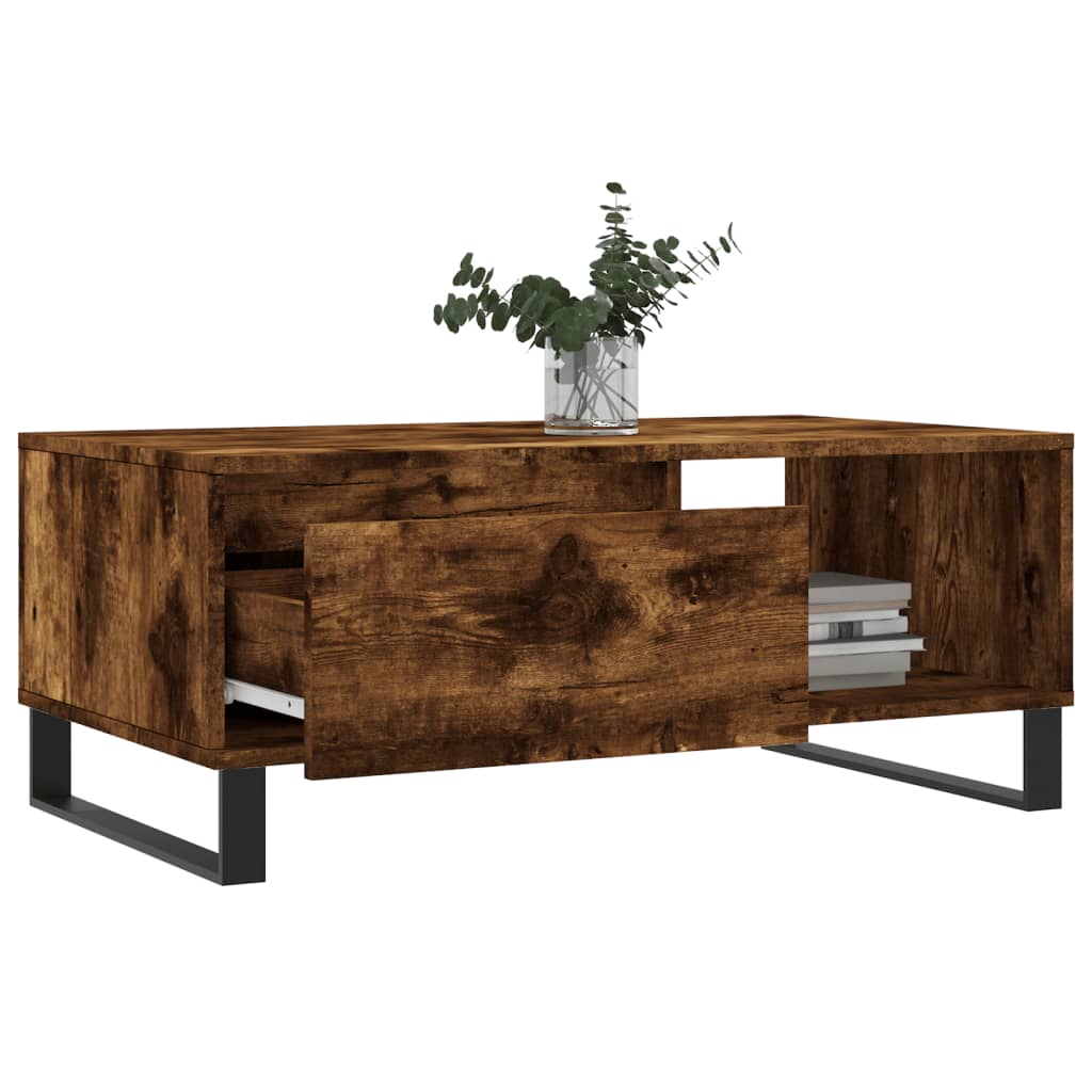Salontafel 90x50x36,5 cm bewerkt hout gerookt eikenkleurig is nu te koop bij PeponiXL, paradijselijk wonen!