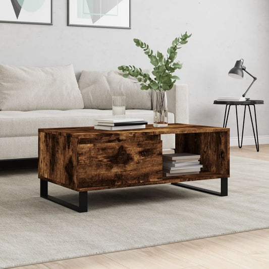 Salontafel 90x50x36,5 cm bewerkt hout gerookt eikenkleurig is nu te koop bij PeponiXL, paradijselijk wonen!
