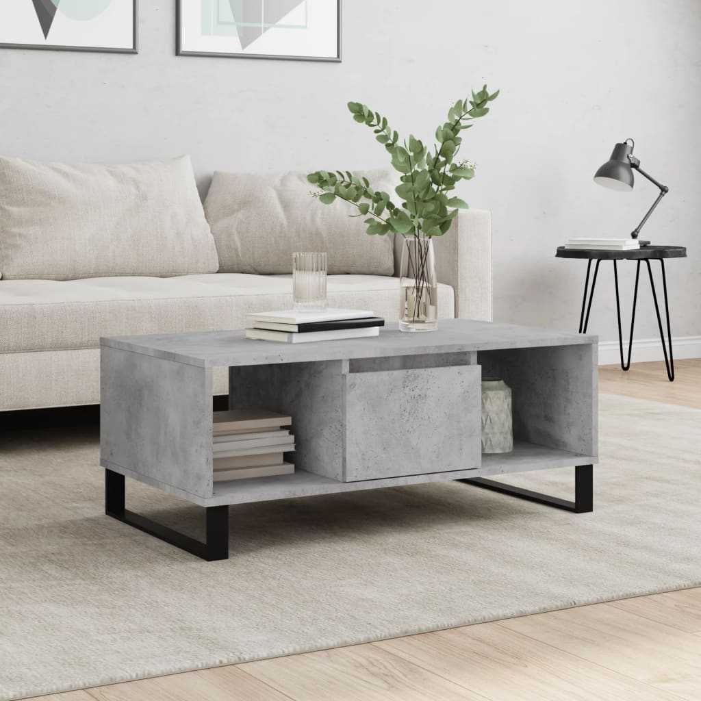 Salontafel 90x50x36,5 cm bewerkt hout betongrijs is nu te koop bij PeponiXL, paradijselijk wonen!