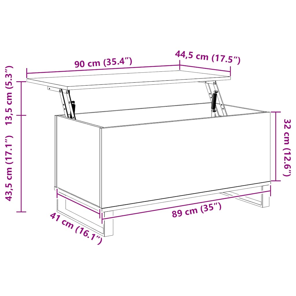 Salontafel 90x44,5x45 cm bewerkt hout grijs sonoma eikenkleurig is nu te koop bij PeponiXL, paradijselijk wonen!