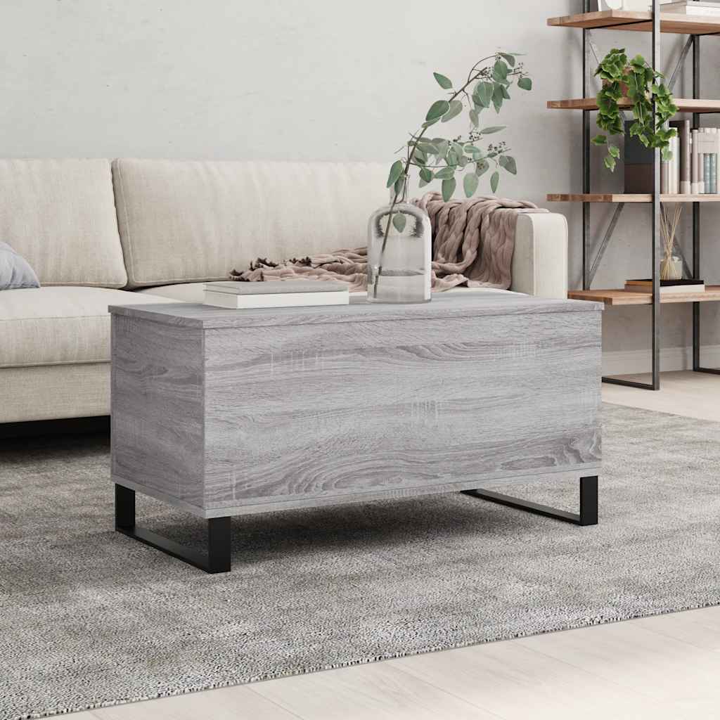 Salontafel 90x44,5x45 cm bewerkt hout grijs sonoma eikenkleurig is nu te koop bij PeponiXL, paradijselijk wonen!