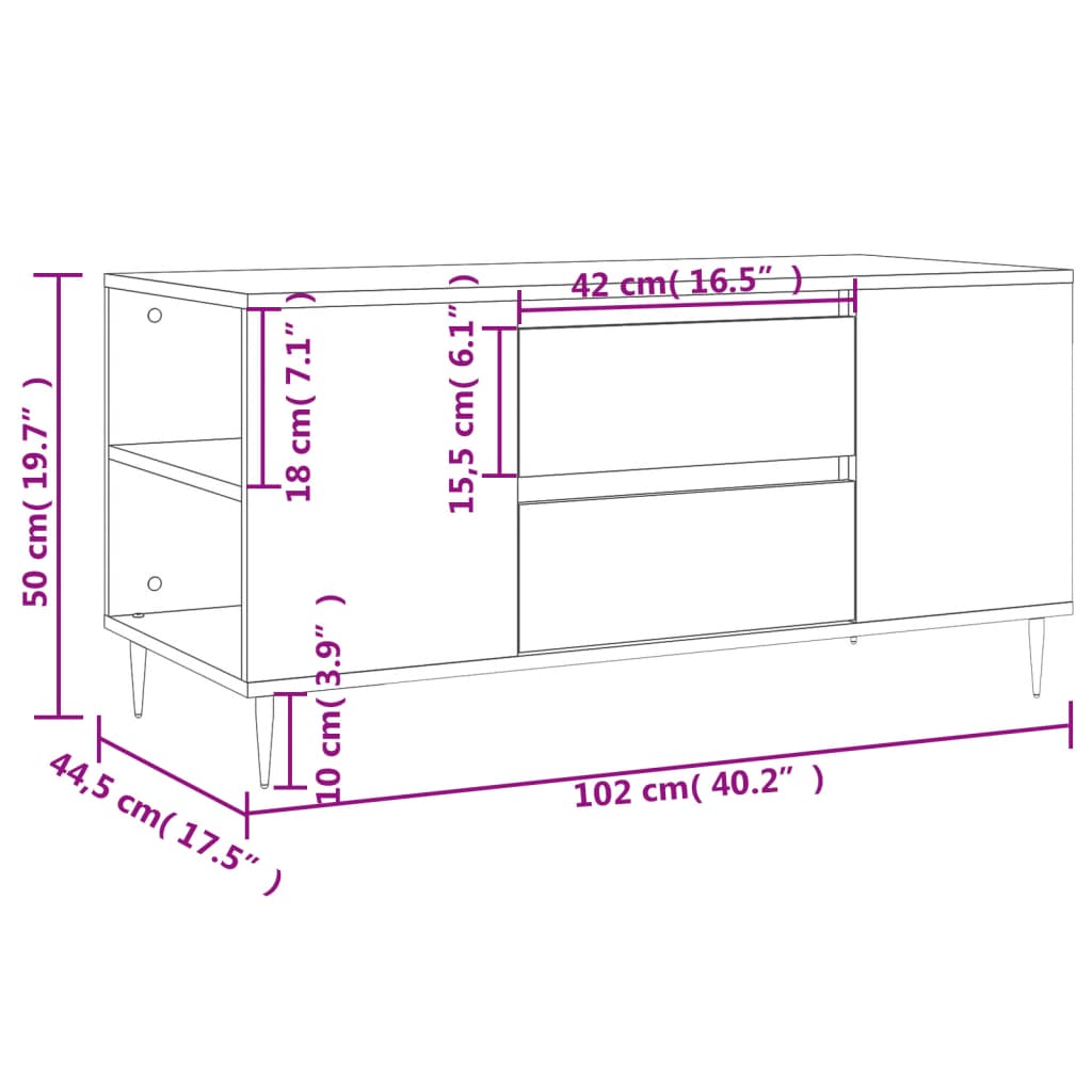 Salontafel 102x44,5x50 cm bewerkt hout betongrijs is nu te koop bij PeponiXL, paradijselijk wonen!