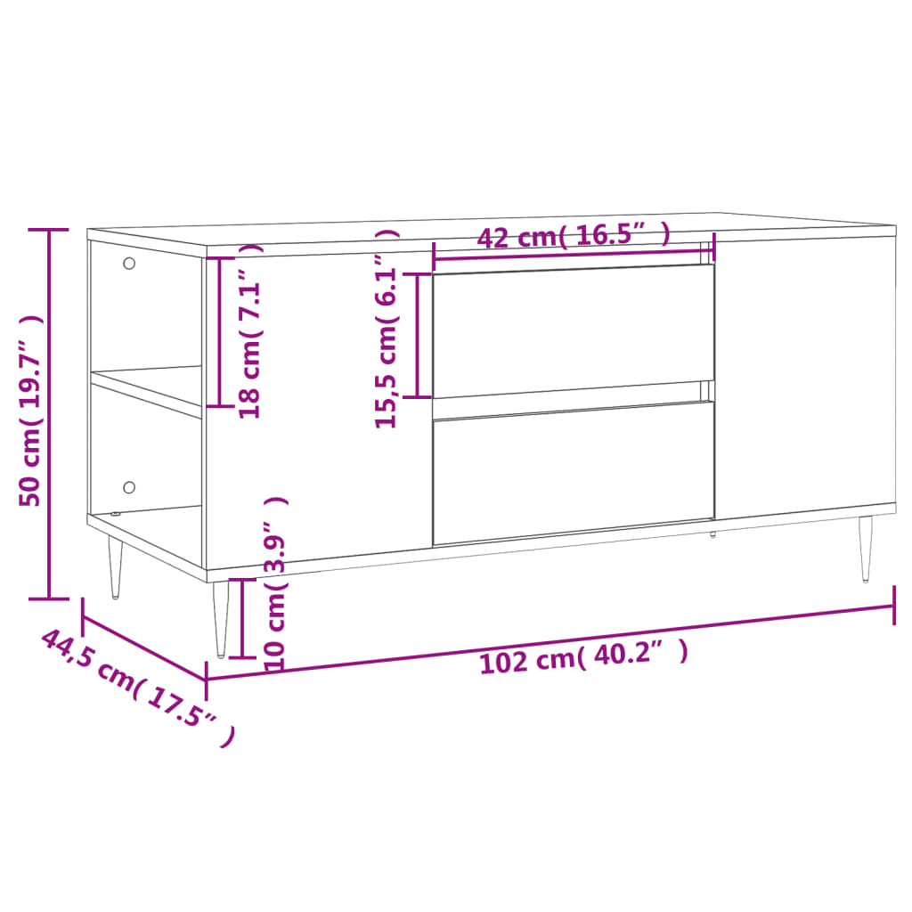 Salontafel 102x44,5x50 cm bewerkt hout grijs sonoma eikenkleur is nu te koop bij PeponiXL, paradijselijk wonen!