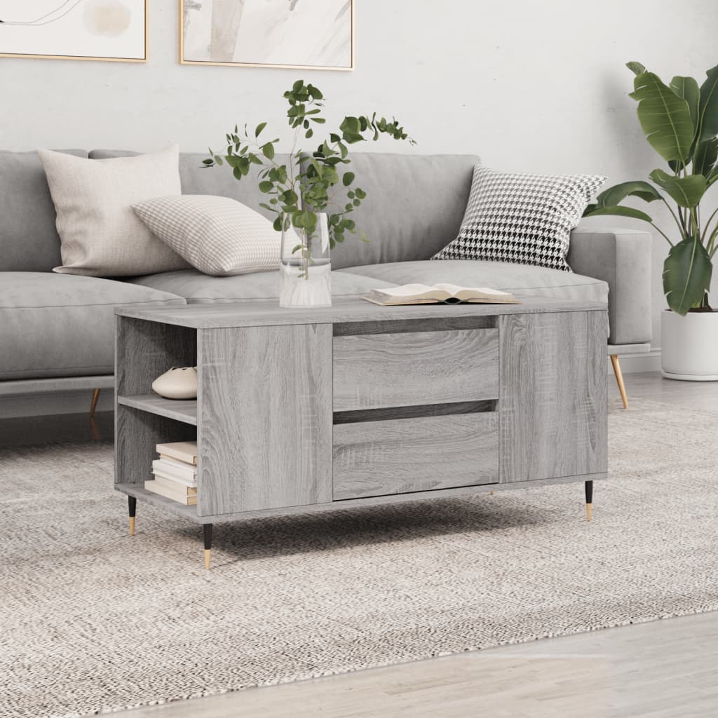 Salontafel 102x44,5x50 cm bewerkt hout grijs sonoma eikenkleur is nu te koop bij PeponiXL, paradijselijk wonen!