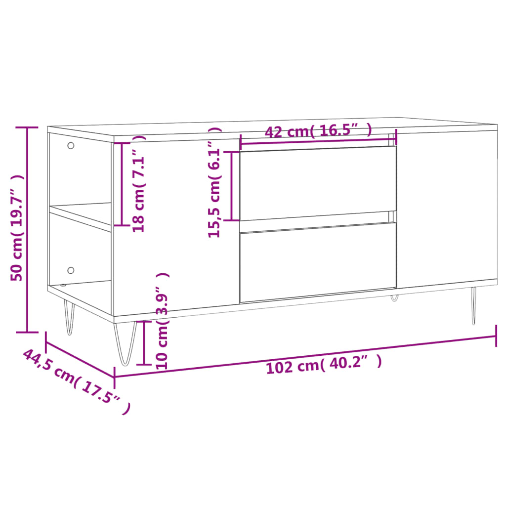 Salontafel 102x44,5x50 cm bewerkt hout sonoma eikenkleurig is nu te koop bij PeponiXL, paradijselijk wonen!