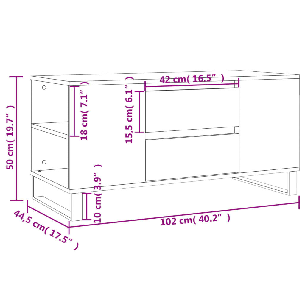 Salontafel 102x44,5x50 cm bewerkt hout grijs sonoma eikenkleur is nu te koop bij PeponiXL, paradijselijk wonen!