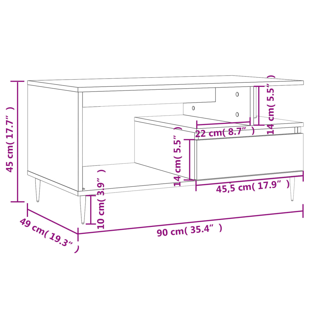 Salontafel 90x49x45 cm bewerkt hout wit is nu te koop bij PeponiXL, paradijselijk wonen!