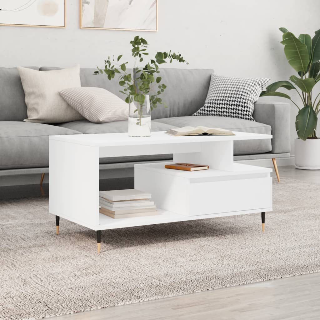 Salontafel 90x49x45 cm bewerkt hout wit is nu te koop bij PeponiXL, paradijselijk wonen!