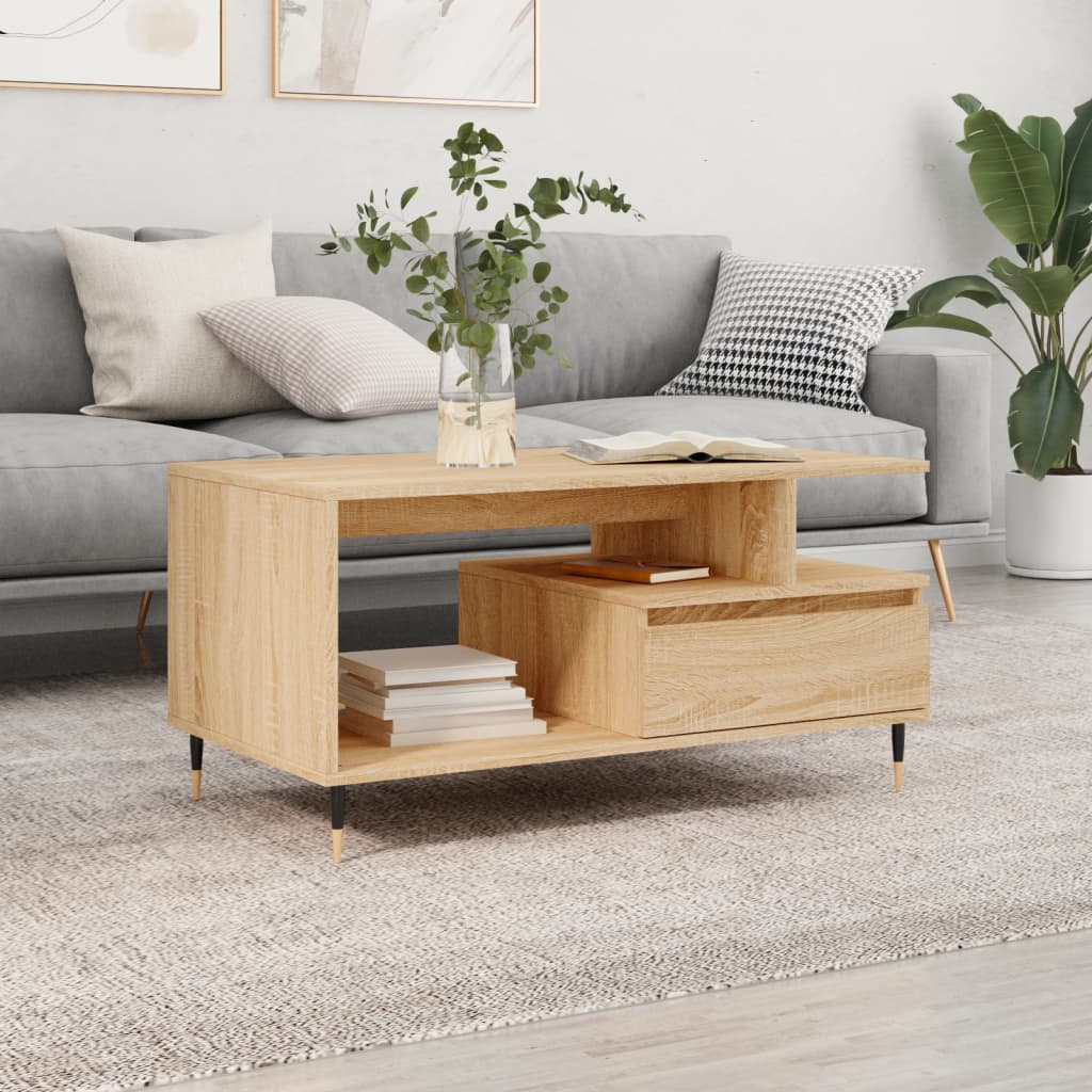 Salontafel 90x49x45 cm bewerkt hout sonoma eikenkleurig is nu te koop bij PeponiXL, paradijselijk wonen!