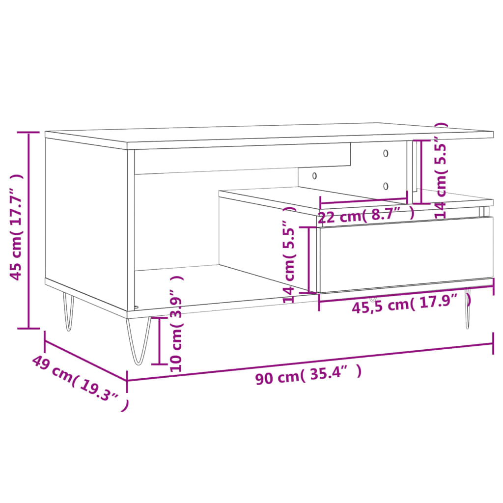 Salontafel 90x49x45 cm bewerkt hout sonoma eikenkleurig is nu te koop bij PeponiXL, paradijselijk wonen!